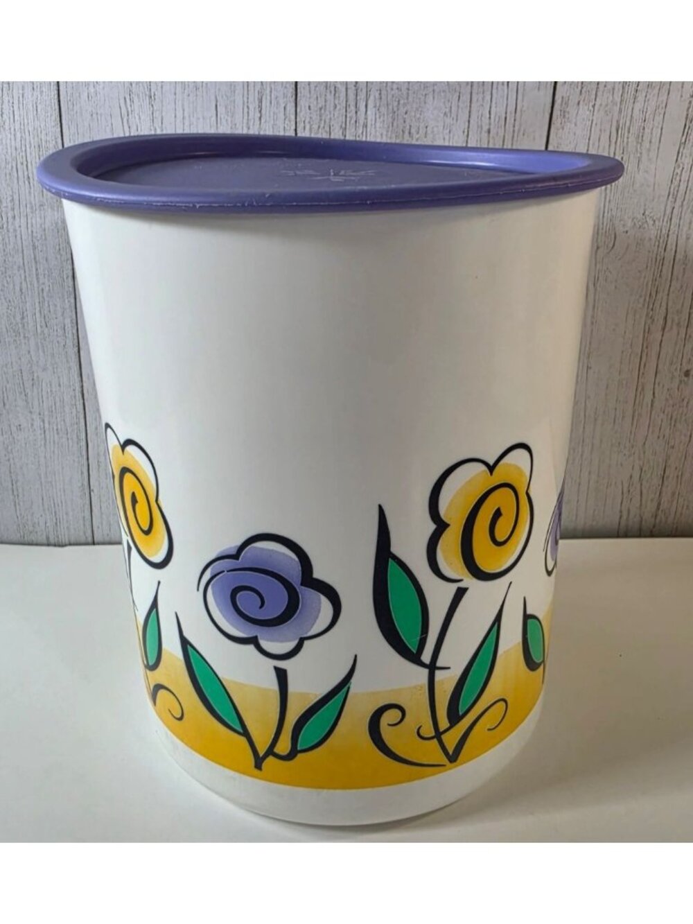 VINTAGE TUPPERWARE ONE TOUCH CANISTER 12 CUP 2418 FLORAL PURPLE YELLOW FLOWER C
